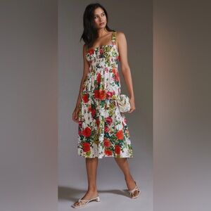 Anthropologie Floral A-Line Midi Dress, Size 20W, Red Motif